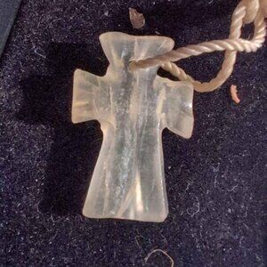 Hand Carved Stone Quartz Cross Blue Bin #60